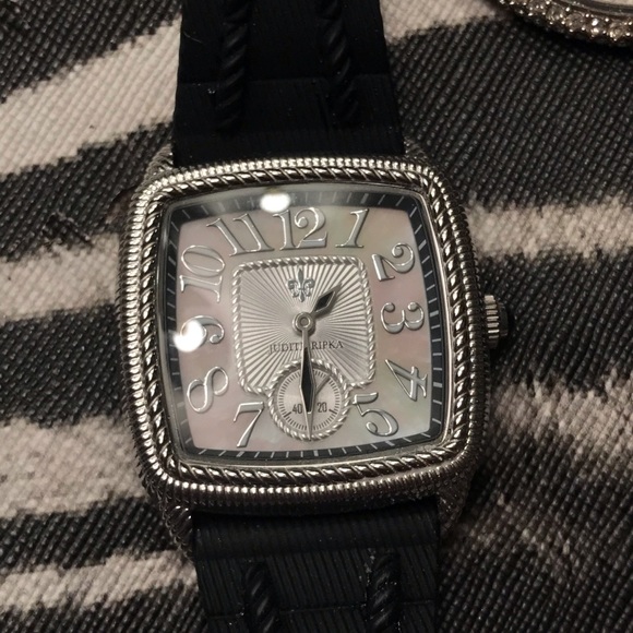 Judith Ripka SS watch; black silicone band - Picture 3 of 6